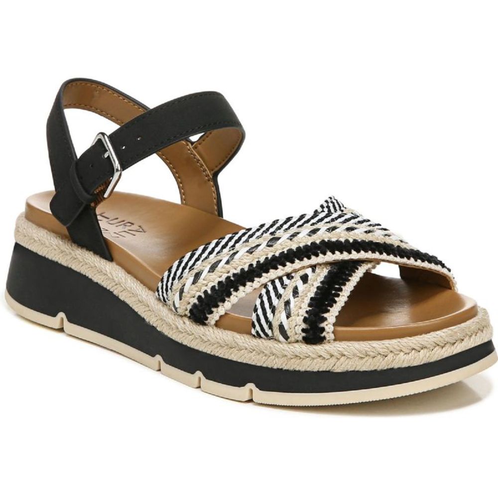 Naturalizer Womens Delaney 2 Black Faux Leather Wedge Sandals Shoes NWT